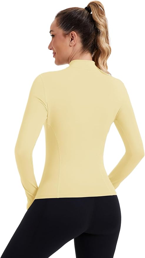 ZHENWEI Womens Workout Tops Long Sleeve Quarter Zip Pullover Quick Dry Golf Shirt Athletic Slim Fit Crop Yoga Gym Tops