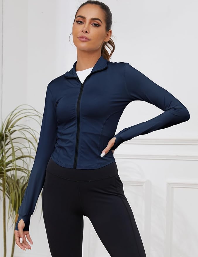 Gihuo Women's Workout Jacket Lightweight Zip Up Athletic Cropped Running Jacket