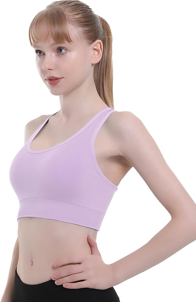Double Couple Sports Bras for Women Padded High Impact Seamless Criss Cross Back Workout Tops Gym Activewear Bra Large