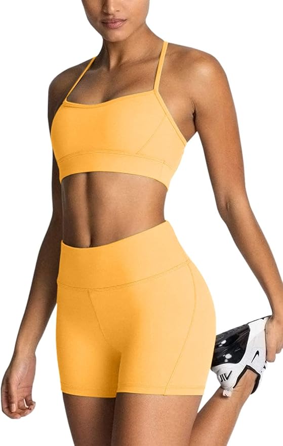 IMEKIS Women's Workout Sets 2 Piece Yoga Outfit High Waisted Biker Shorts Leggings Sports Bra Gym Fitness Clothes Tracksuit