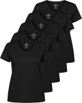 Real Essentials 5 Pack: Women's Dry-Fit Short Sleeve V Neck T Shirt Workout Fitness Yoga Top Tee (Available in Plus Size)
