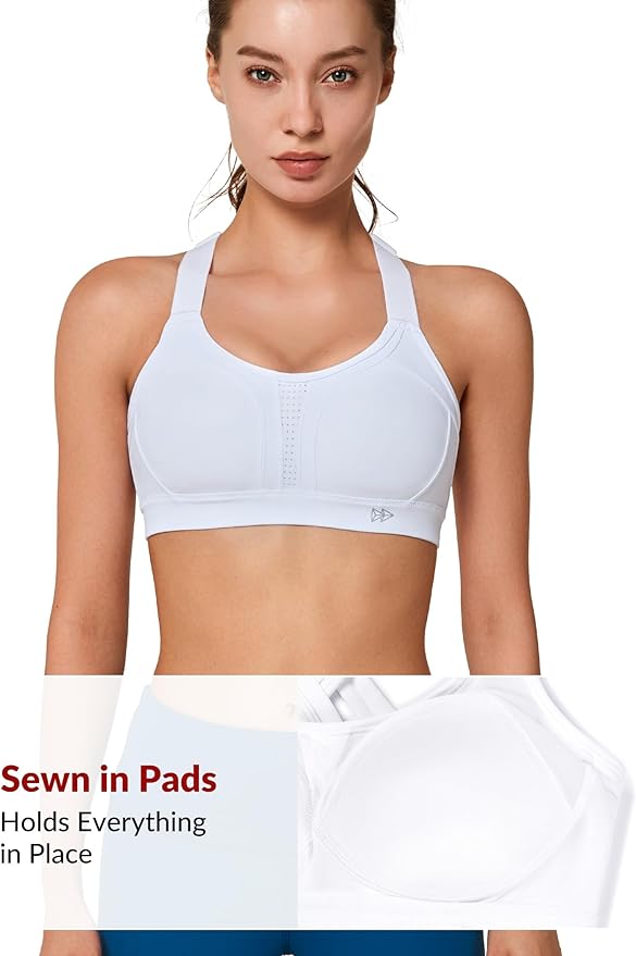 Yvette Sports Bra High Impact Adjustable Criss Cross Back, Full Support for Large Bust No Bounce