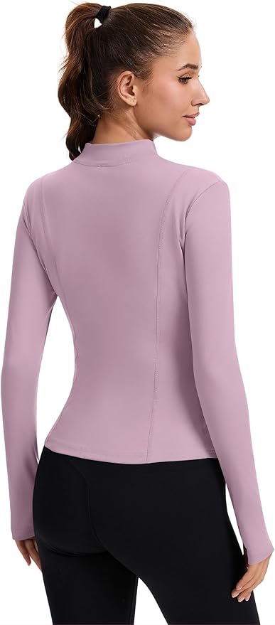 Rapbin Women's Full Zip Workout jackets Runing Slim Fit Athletic Tops With Thumb Holes