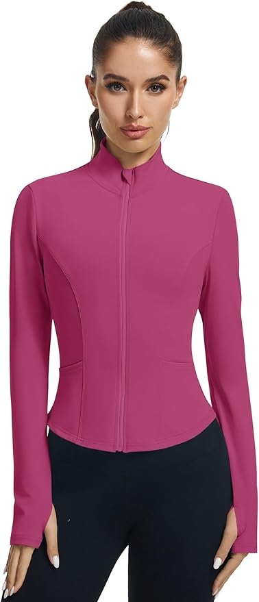 LOMON Women's Athletic Jackets Cropped Long Sleeve Workout Tops Yoga Zip Up Jackets Gym Tops Golf Shirts