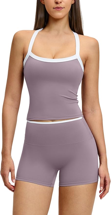 QBGJTD Two Piece Workout Sets For Women Tank Top Matching High Waist Booty Lifting Shorts Gym Yoga Active Wear Outfits