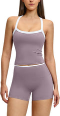 QBGJTD Two Piece Workout Sets For Women Tank Top Matching High Waist Booty Lifting Shorts Gym Yoga Active Wear Outfits
