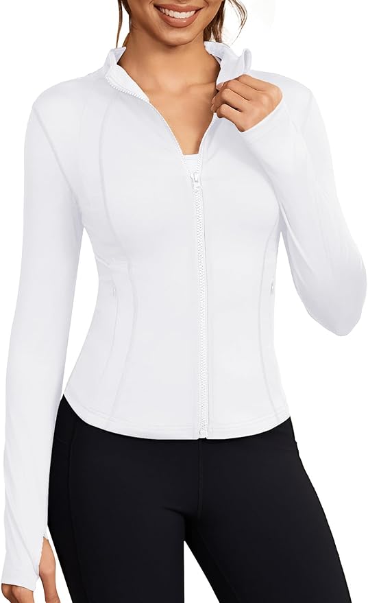 Bosmeer Workout Jackets for Women Lightweight Zip Up Slim Fit Yoga Sportwear Stretchy Crooped Running Jacket with Thumb Holes