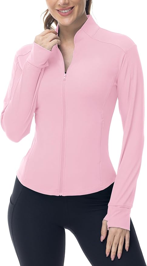 BGOWATU Women's Workout Athletic Jacket Full Zip Running Jackets Gym Yoga Track Tops with Pockets Thumb Hole