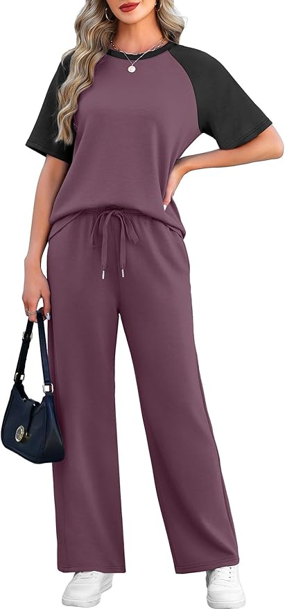 WIHOLL 2 Piece Sets for Women Resort Wear Travel Vacation Outfits Summer Short Sleeve Lounge Sets