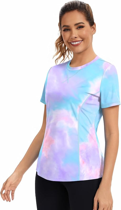 AVOOGUE Women's Short Sleeve Workout Tops Quick Dry Athletic UPF50+ Sun Protection Shirts Gym Hiking Running Yoga Clothes