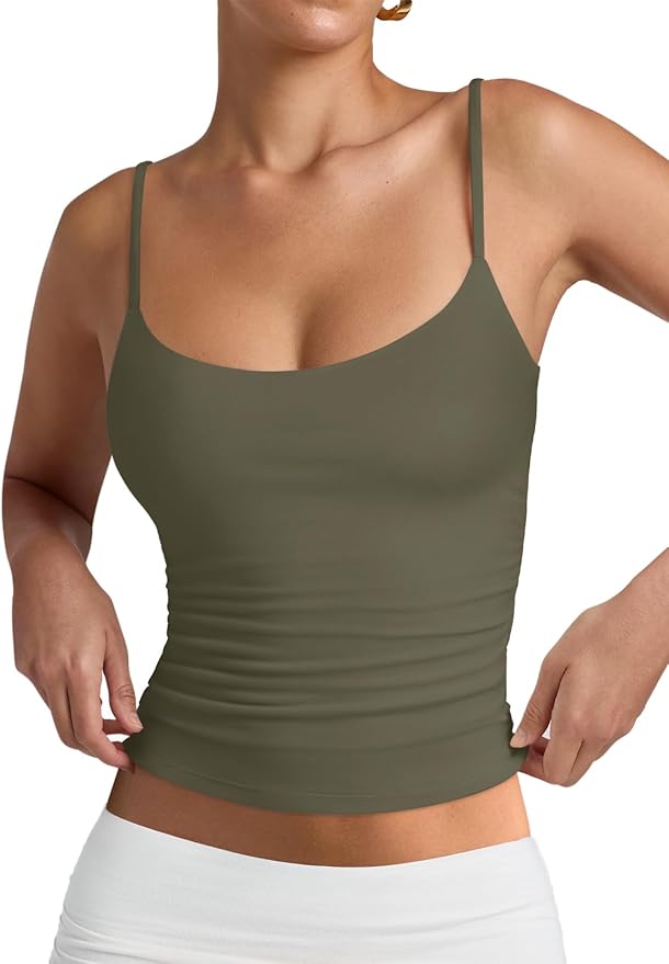 PINKMSTYLE Women's Basic Double Lined Scoop Neck Tank Tops Adjustable Cami Tank Summer Sleeveless Tops