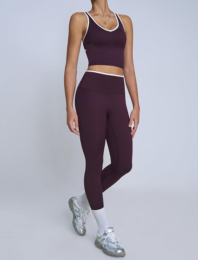 ABOCIW Womens Color Block Workout Sets Racerback Tank Top High Waist Leggings Gym Set Yoga Pilates Outfits