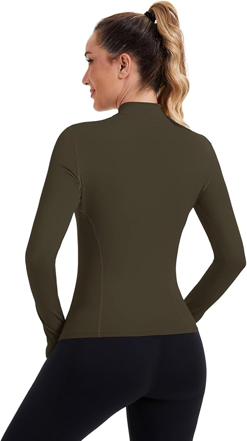 ZHENWEI Womens Workout Tops Long Sleeve Quarter Zip Pullover Quick Dry Golf Shirt Athletic Slim Fit Crop Yoga Gym Tops