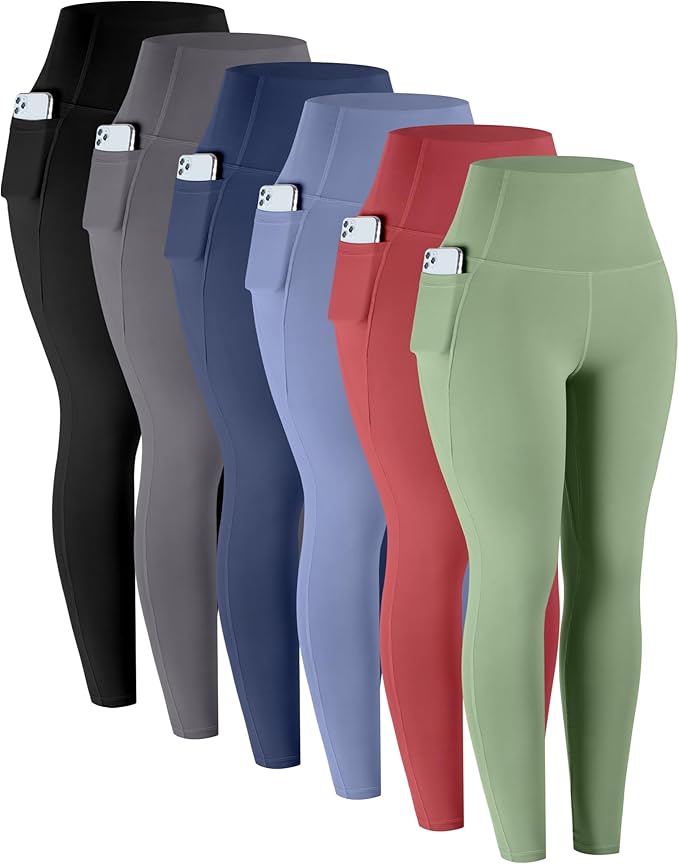 LZYVOO Leggings with Pockets for Women, 6 Packs Soft High Waisted Tummy Control Workout Yoga Pants