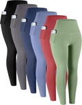 LZYVOO Leggings with Pockets for Women, 6 Packs Soft High Waisted Tummy Control Workout Yoga Pants