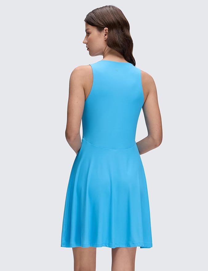 CRZ YOGA Cloudweight Double Layer Midi Dress for Women - Crewneck Flowy Tank Top Sleeveless Outfits for Casual Travel