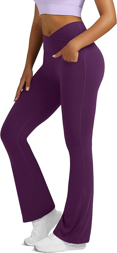 Flare Leggings for Women Yoga Pants with Pockets High Waisted Crossover Flare Leggings Bootcut Casual Yoga Pants