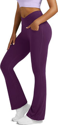 Flare Leggings for Women Yoga Pants with Pockets High Waisted Crossover Flare Leggings Bootcut Casual Yoga Pants