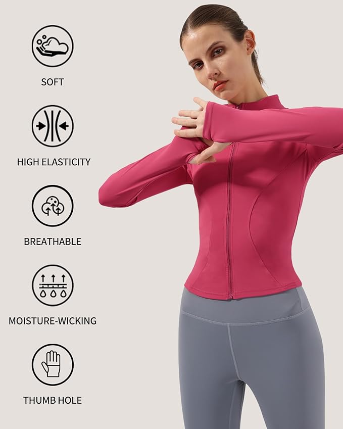 Locachy Women's Lightweight Stretchy Workout Full Zip Running Track Jacket with Thumb Holes