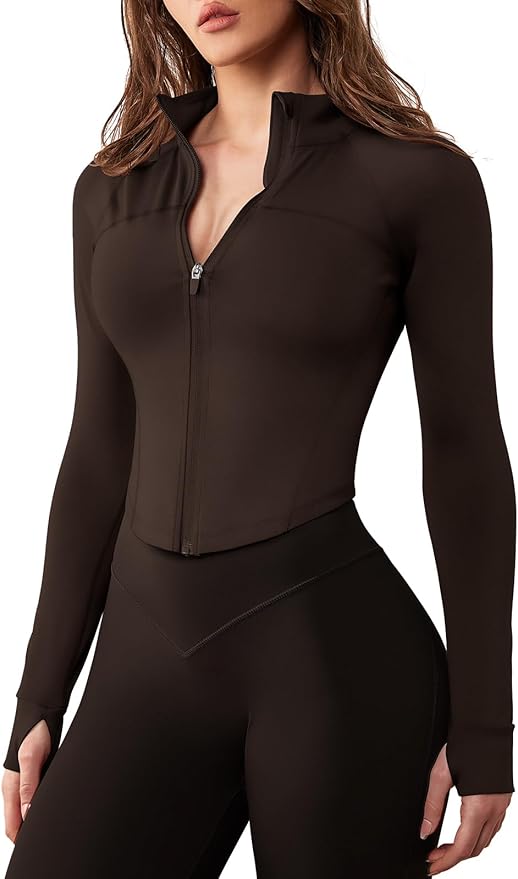 GYM RAINBOW Women's Zip Up Workout Jacket Lightweight Slim Fit Athletic Jacket Cropped Running Gym Tops with Thumb Holes