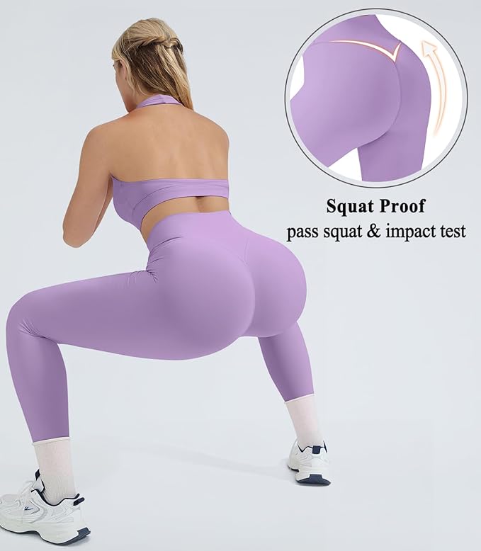 OMKAGI 2 Piece Workout Sets for Women Halter Sports Bras Gym Sets Booty Leggings Outfits