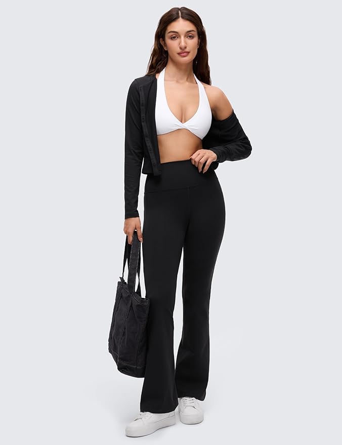 CRZ YOGA Butterluxe Double Lined Twist Halter Sports Bras for Women - Deep V Neck Crop Top Casual Open Back Non Padded