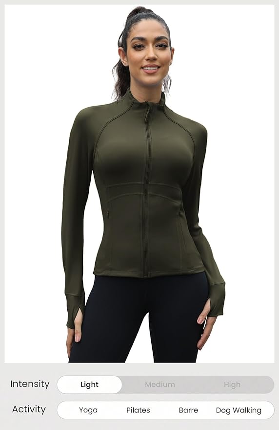 Waitfairy Zip Up Jackets for Women Yoga Gym Top Running Workout Jackets for Woman Track Jacket Women with Thumb Holes