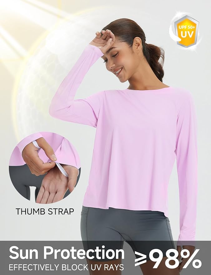 baleaf Women's Running Sun Shirts Long Sleeve UPF 50+ Workout Tops UV Athletic Split Back Quick Dry Lightweight