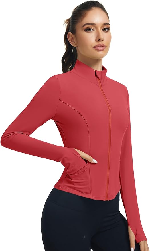 LOMON Women's Athletic Jackets Cropped Long Sleeve Workout Tops Yoga Zip Up Jackets Gym Tops Golf Shirts