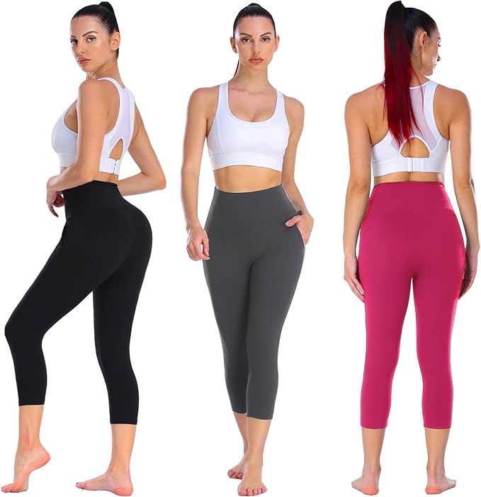 NEW YOUNG 3 Pack Leggings with Pockets for Women,High Waisted Tummy Control Workout Yoga Pants