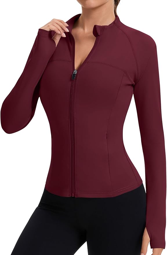 Rapbin Women's Full Zip Workout jackets Runing Slim Fit Athletic Tops With Thumb Holes