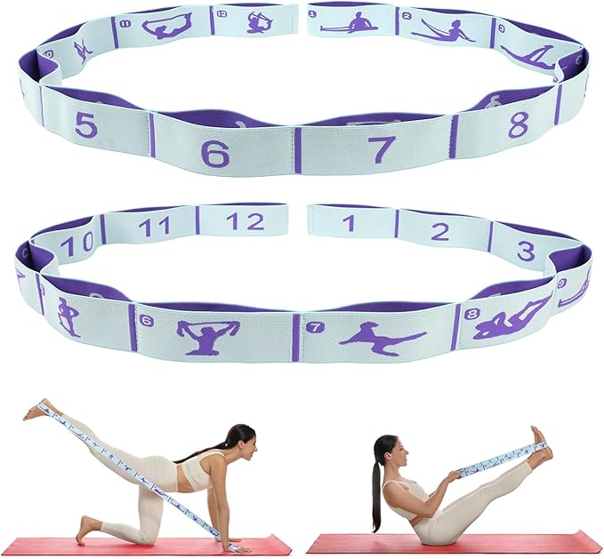 Elastic Yoga Stretching Strap with Loops, CEILIWEN Stretch Straps for Physical Therapy, Pilates Stretch Band, Elastic Exercise Bands, Leg Stretching Strap, Stretch Resistance Bands for Exercise