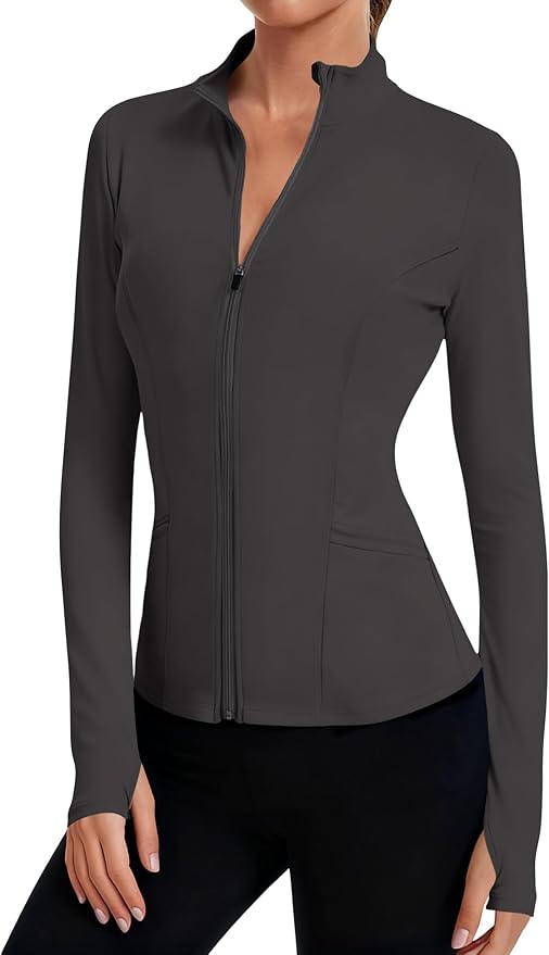 LOMON Women's Athletic Jackets Cropped Long Sleeve Workout Tops Yoga Zip Up Jackets Gym Tops Golf Shirts