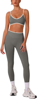 ABOCIW Womens 2 Piece Workout Sets Seamless Color Block Sports Bra Scrunch Butt Lifting High Waist Leggings Gym Set