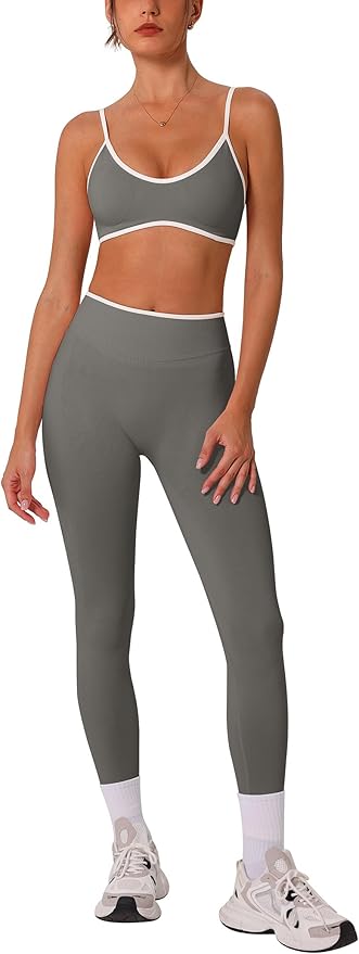 ABOCIW Womens 2 Piece Workout Sets Seamless Color Block Sports Bra Scrunch Butt Lifting High Waist Leggings Gym Set
