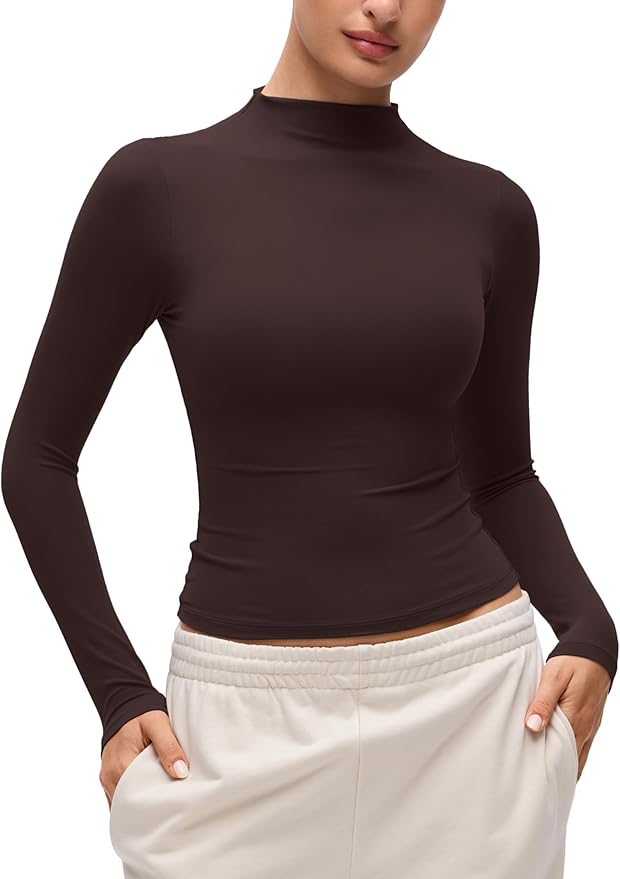 CRZ YOGA Softembrace Mock Neck Long Sleeve Shirts for Women - Casual Going Out Comfort Tops Soft Fitted Layer Underwear Tees