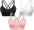 VEQKING Women's Cross Back Sports Bra Padded Strappy Medium Support Yoga Bra for Workout Fitness 3 Pack