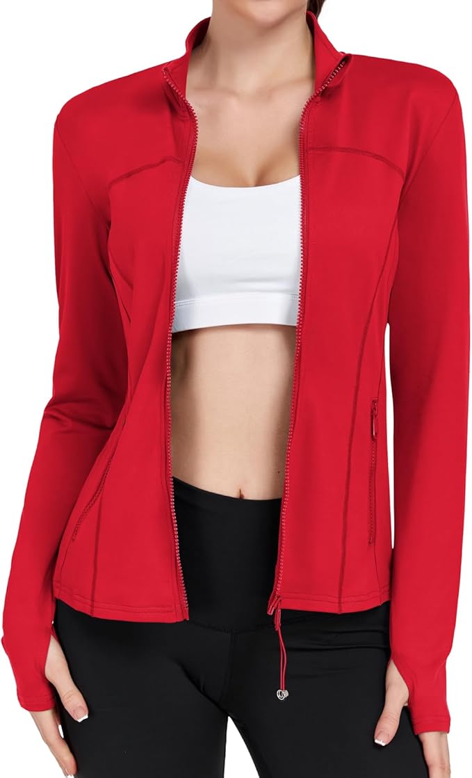 Women's Workout Jackets Full Zip Running Yoga Jackets Lightweight Athletic Clothes with Thumb Holes