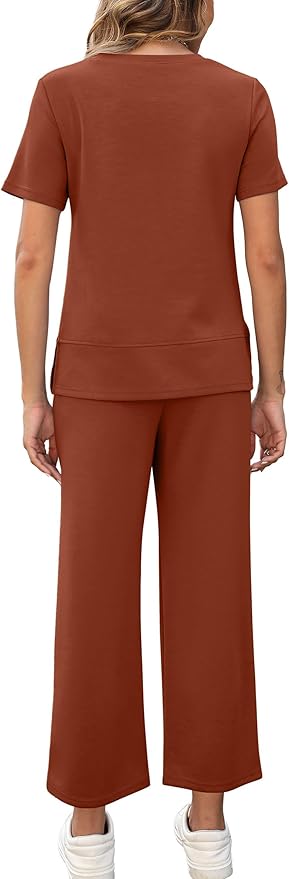 XIEERDUO Women's Side Slit Lounge Sets 2026 Fashion 2 Piece Travel Outfits Cozy Loungewear Wide Leg Tracksuits S-3XL
