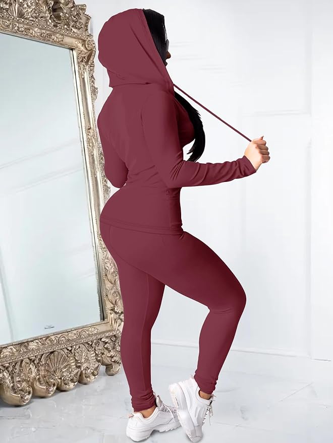 Women Two Piece Outfits Workout Sets Bodycon Legging Jacket Tracksuit Zip Up Hoodie Jogger Matching Sweat Pants Set