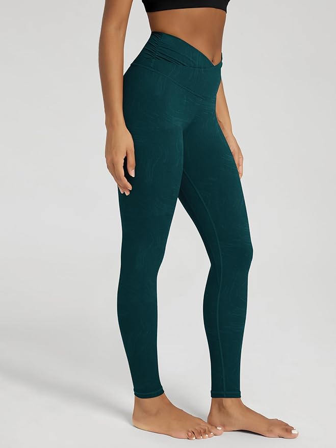 ODODOS Women's Cross Waist Yoga Leggings with Inner Pocket, 23"/25"/28" Gathered Crossover Workout Yoga Pants