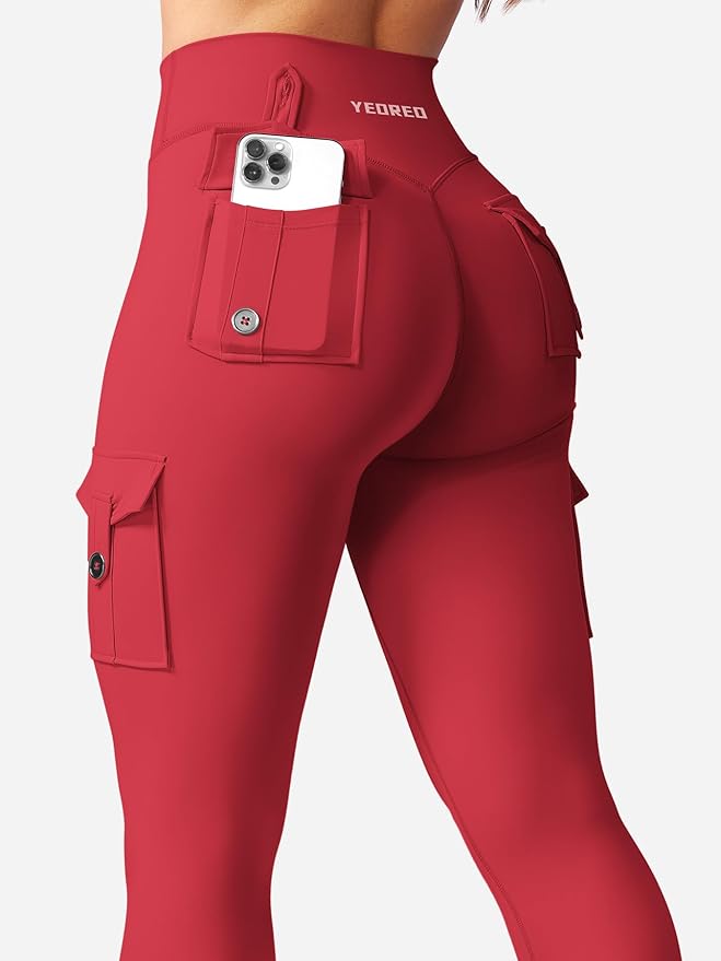 YEOREO CoreFlex Workout Cargo Leggings with Pockets for Women Hidden Scrunch Butt Lifting Leggings Gym Yoga Pants