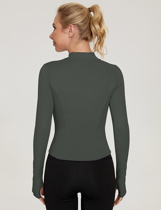 LUYAA Women's Workout Jacket Lightweight Zip Up Yoga Jacket Cropped Athletic Slim Fit Tops