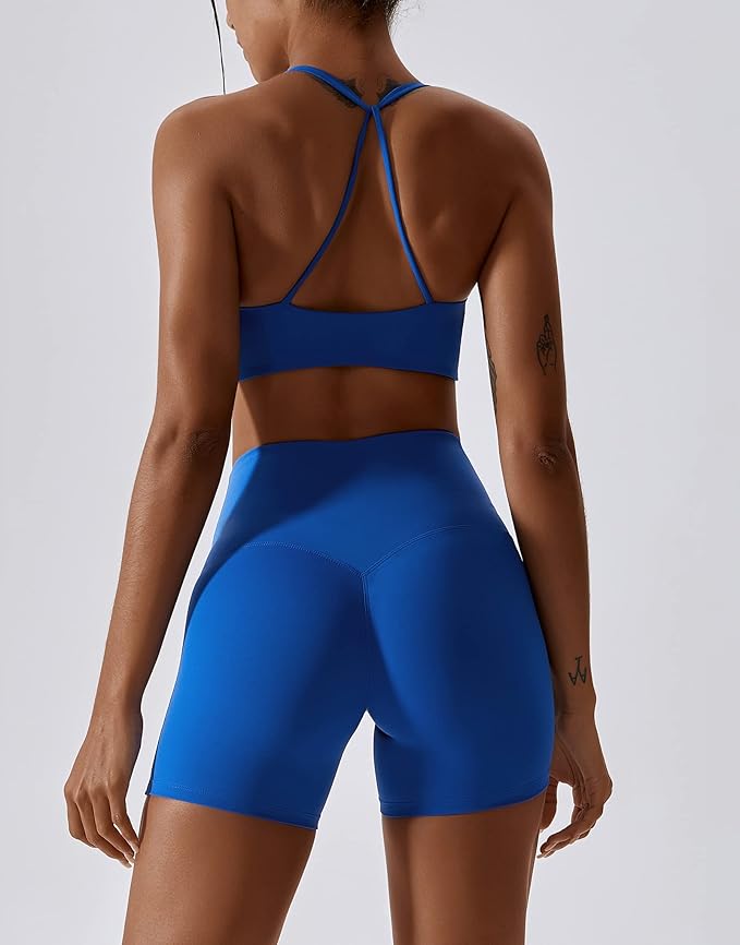 ABOCIW Workout Sets for Women 2 Piece Twist Front Halter Sports Bras High Waist Biker Shorts Exercise Gym Yoga Outfit