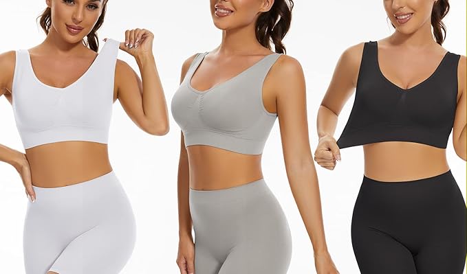 Lemef 3-Pack Seamless Sports Bra Wirefree Yoga Bra with Removable Pads for Women