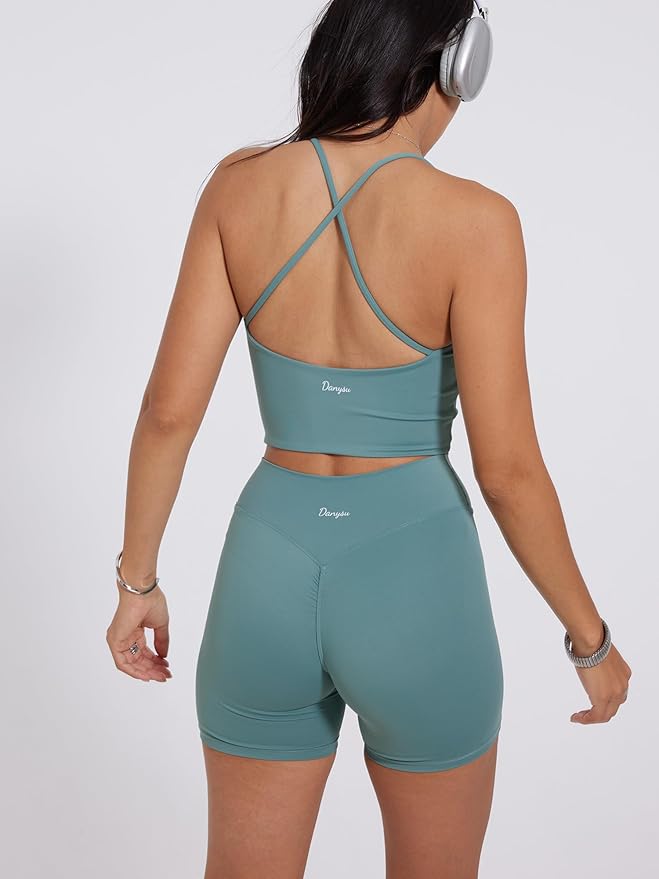 Danysu Sculpt Workout Tank Tops Women Backless Longline Sports Bras Strappy Padded Yoga Top