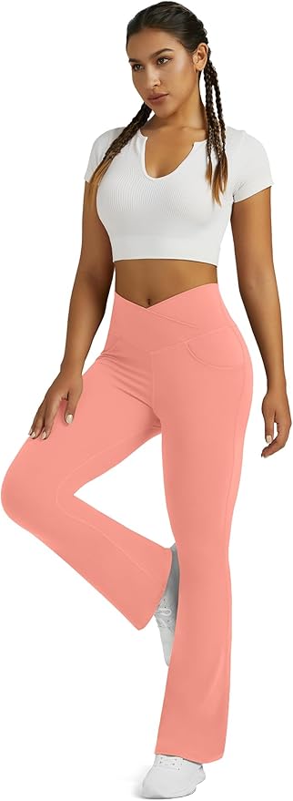 Flare Leggings for Women Yoga Pants with Pockets High Waisted Crossover Flare Leggings Bootcut Casual Yoga Pants