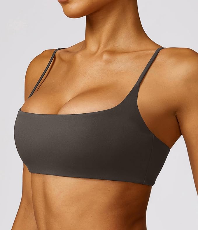 Comper Women's Sports Bra with Thin Straps Stretchy Wirefree Workout Bras Lightweight Workouts Bralette with Removable Pads