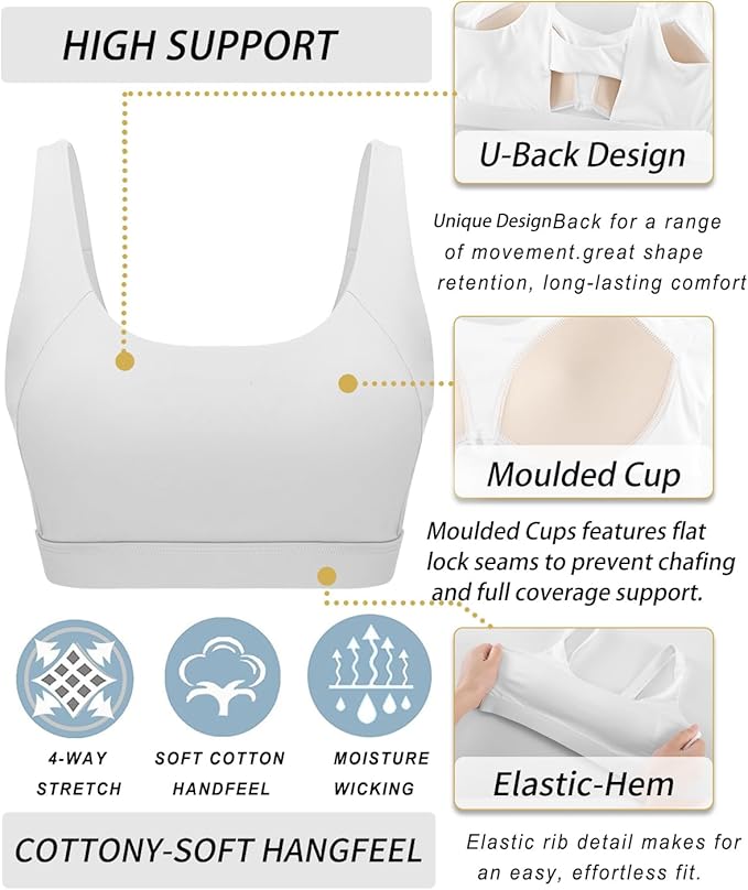 RUNNING GIRL Sports Bra for Women High Support, Molded Cup High Impact Sports Bras with Sewn in Pads