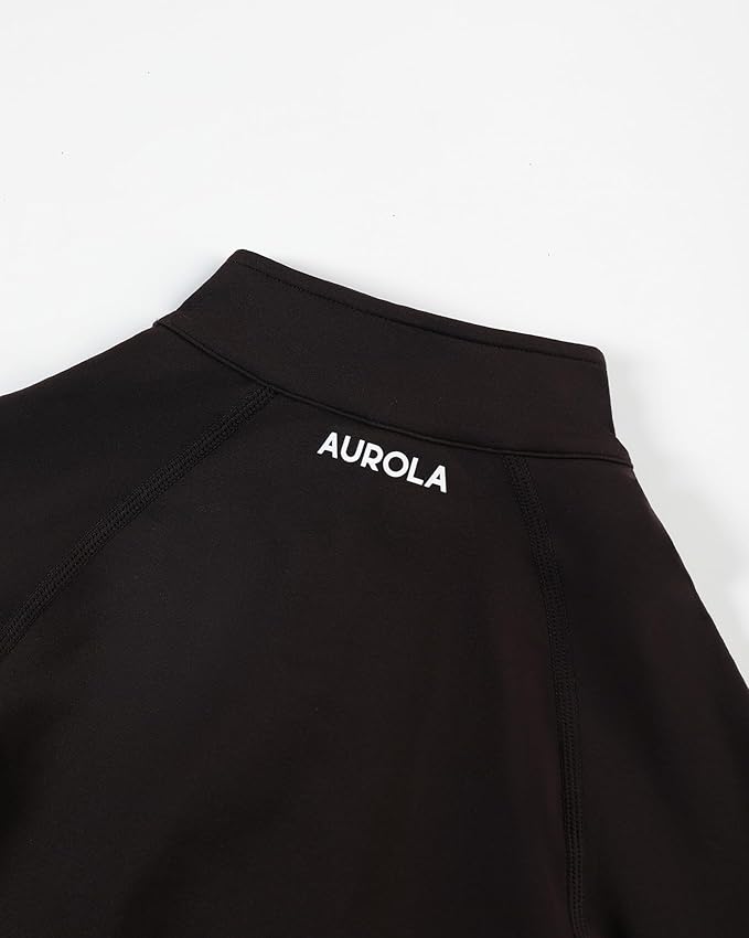 AUROLA Influence Workout Jacket for Women, Half Zip Cropped Slim Fit Long Sleeve Yoga Jackets Athletic Top with Thumb Holes